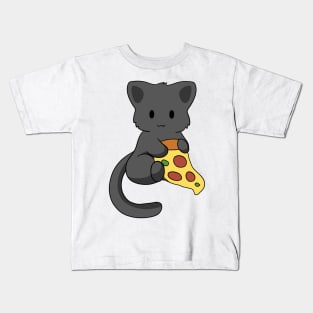 Black Cat with Pizza Kids T-Shirt